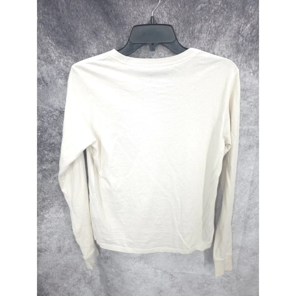 Nike T Shirt Womens XS Off White Crewneck Swoosh Long Sleeve Athletic Cotton